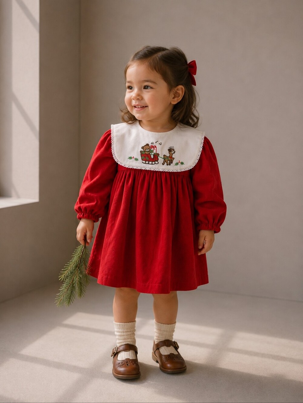 Vintage JoJo Designs 24M Red Christmas Dress Santa Reindeer Embroidered Collar